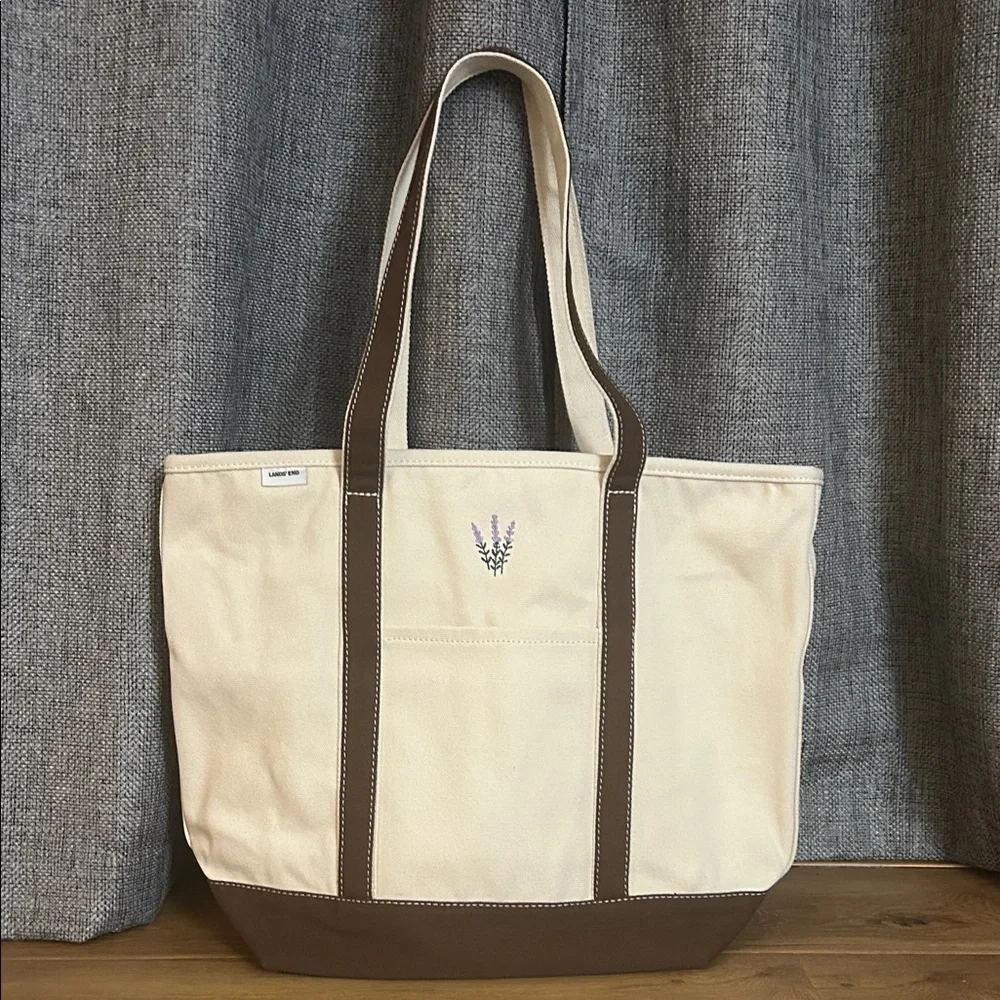 Lands End LARGE tote. Long handles, zip closure - Picture 1 of 4
